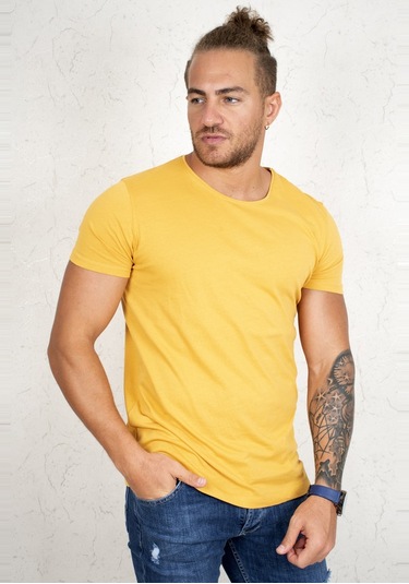 Deepsea Hardal Sarısı Erkek Dar Kesim Basic Tişört 1801131 Hardal Sarısı