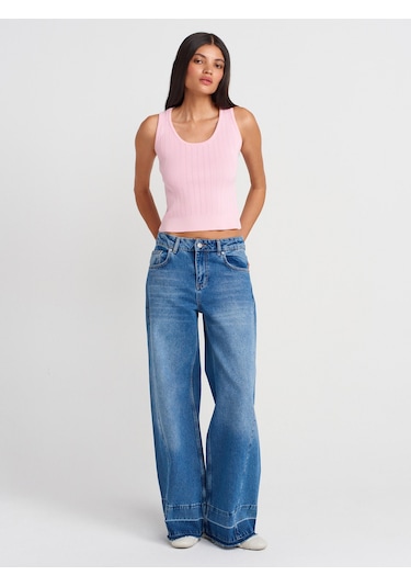 Dilvin 10759 Fitilli Ajurlu Triko Bluz-pembe Pembe