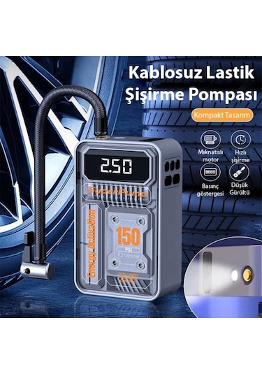 Coofbe 60w 30000rpm Şarjlı Kablosuz 150psi Araç Lastik Pompası Tüm Araçlara Uyumlu Hava Kompresör