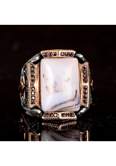 Gerçek Doğal Yemen Akik Taşı Yüzüğü - 925 Ayar Gümüş Yüzük Gümüş