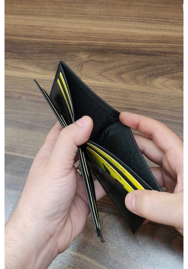 Erkek Cüzdan Kot Desen Basklı Minimal Tasarım 10 Kart Cepli Modern Tasarım Siyah Renk Siyah