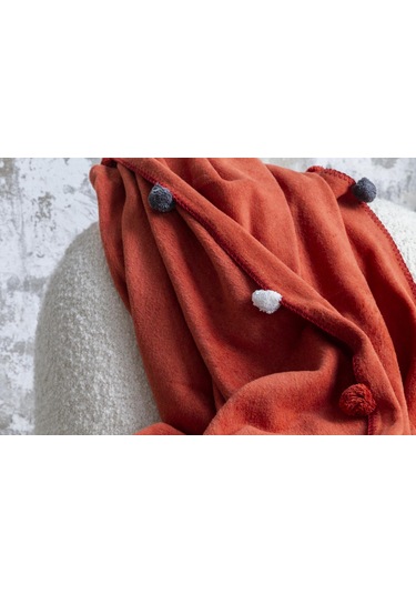 Aksu Tek Kişilik Ponponlu Pike Battaniye 150x200 Kiremit