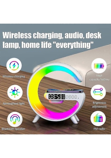 Akıllı Masa Lambası, Kablosuz Şarjlı Ruh Hali Lambası, G Şeklinde Led Kablosuz Masa Lambası Bluetooth Hoparlör, Kısılabilir Gece Lambası, Komodin Lambası Çalar Saat Usb Diğer