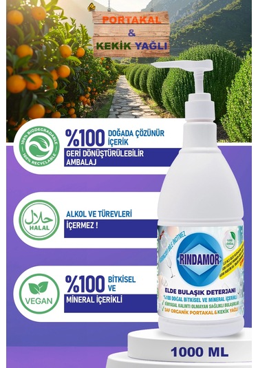 % 100 Doğal Bitkisel Elde Bulaşık Deterjanı - Organik Kekik&portakal Yağlı