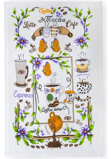 2li Paket Baskılı Beyaz Mutfak Havlusu Modeli Coffee Mocha