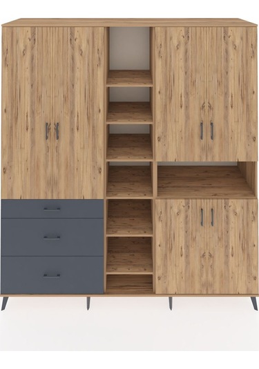 Kronos Dolap 13 Raflı 3 Çekmeceli 6 Kapaklı 220x59x243 Çam-çam/antrasit Atlas Çam/antrasıt