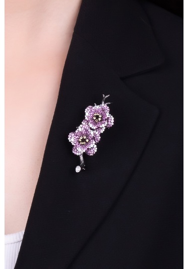 Begonvil Siyah Rodyum Kaplama Gümüş Broş Siyah