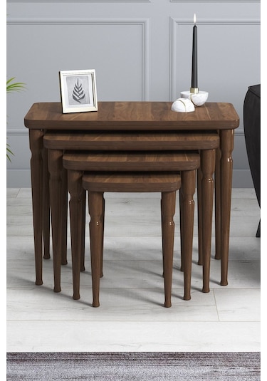 Imaj Mdf Ve Lake Boya, Ceviz 4lü Zigon Sehpa Takımı, Ceviz Gürgen Ayaklar Sehpalar Ceviz Ayaklar Ceviz