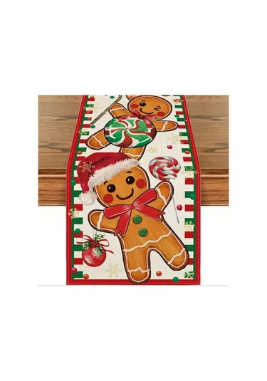 Suntek Dikdörtgen Masa Örtüsü Festival Mevsimlik Kış Zencefilli Kurabiye Adam