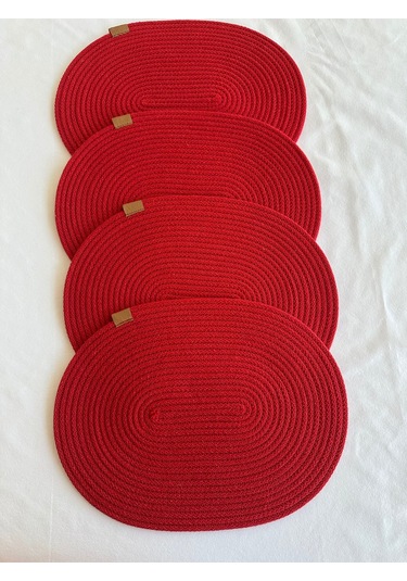 Jüt Amerikan Servis Sofra Altlığı, Masa Dekoru Supla Oval 30x40 4lü Kırmızı