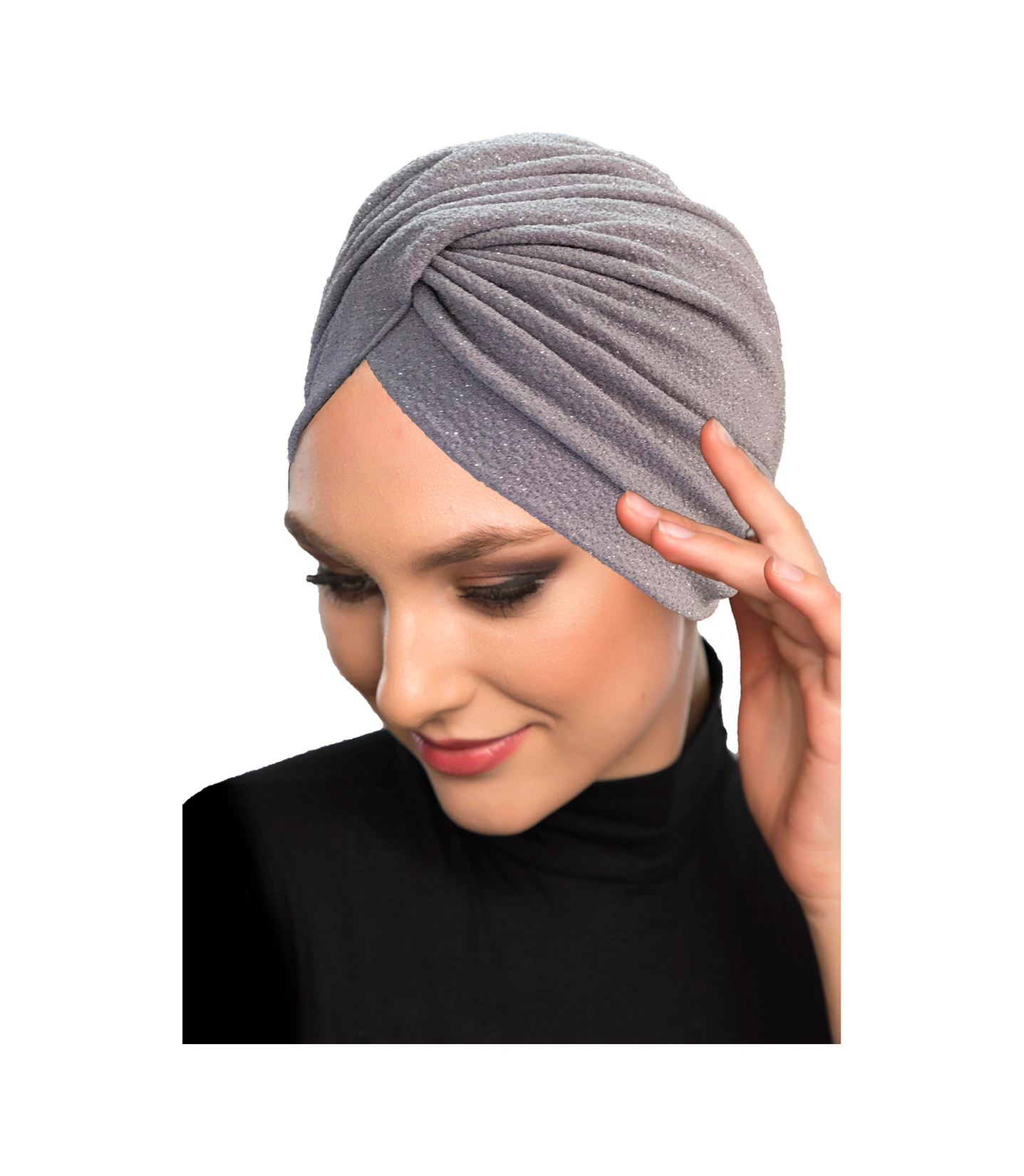 Çapraz Fukuro Simli Astarlı Gri Hazır Türban Tesettür Abiye Bone Gri