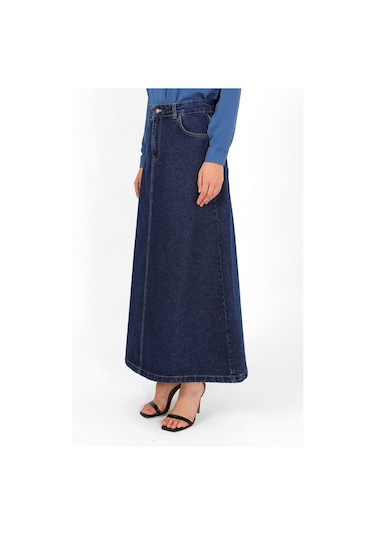 Yüksek Bel A Kesim Denim Etek Koyu Mavi