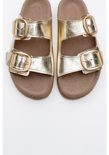 Ovesta Altın Hakiki Deri Çift Bantlı Kadın Terlik Altın