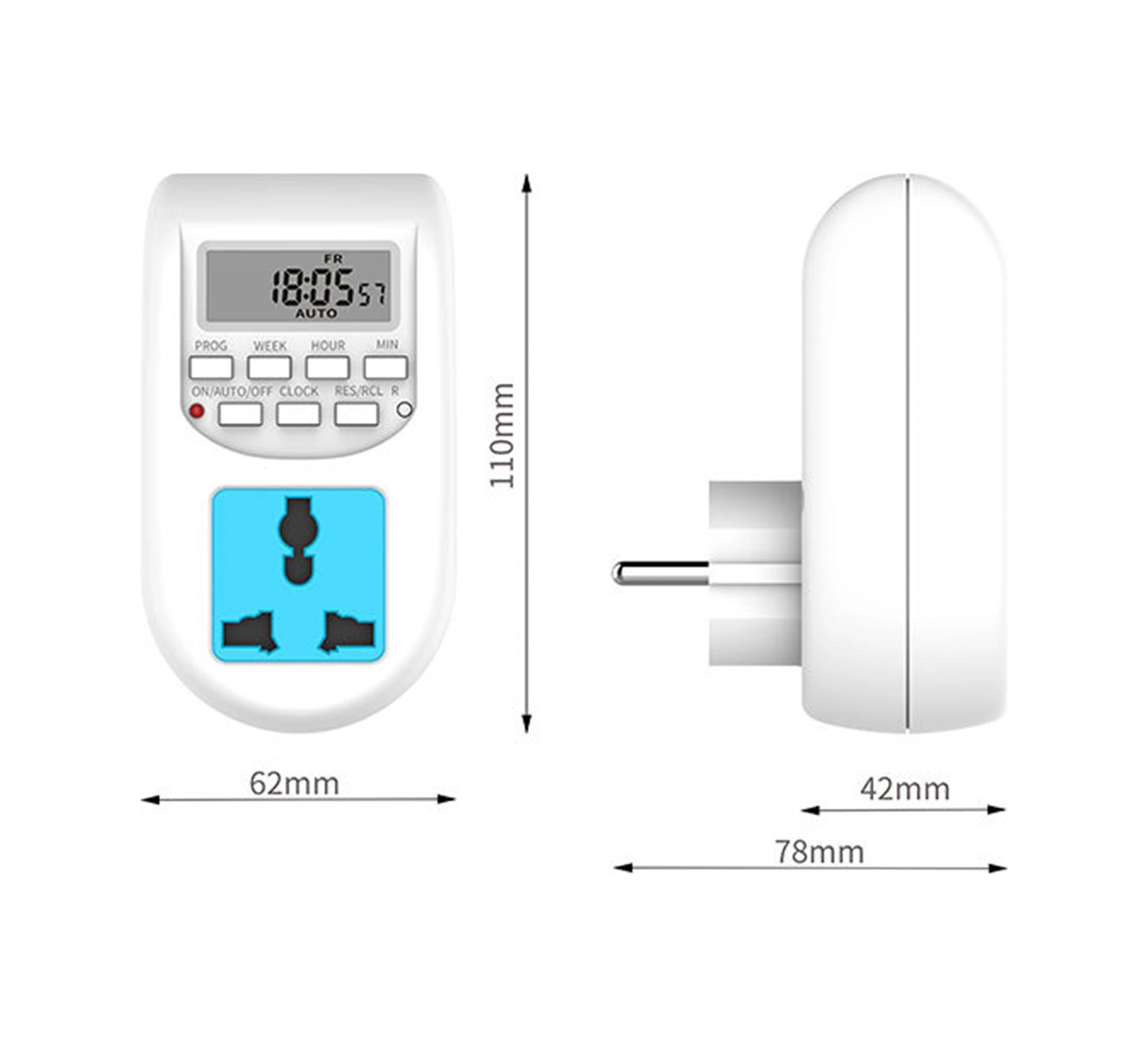 Lemestar Avrupa Standartlı 24 Saatli Sayısal Gösterimli Zamanlayıcıli Soket, 2 Lü Çıkışlı, Enerji Tasarruflu Kontrol Cihazı Al-06 Classıc