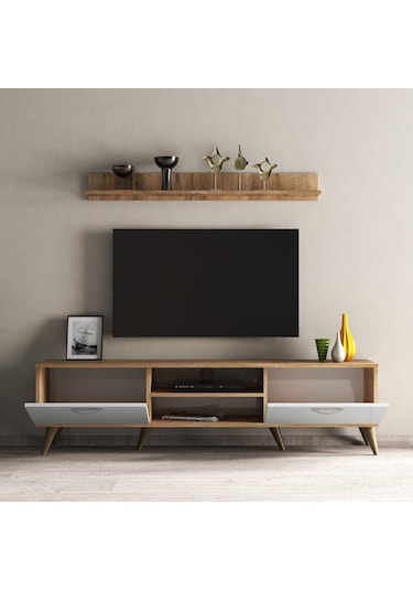 Mega 180 Lik L Raflı Tv Ünitesi Çam-Beyaz - Tvu0103