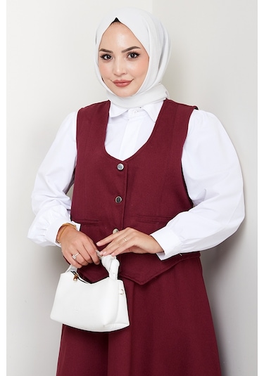 İkili Gabardin Yelek Etek Takım 1400 - Bordo Bordo