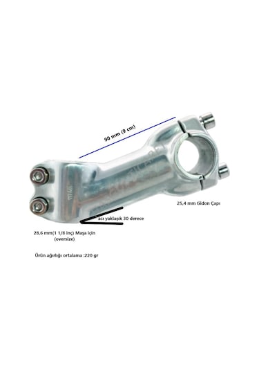 Hsgl Bisiklet Sılver Alüminyum Gidon Boğazı 90 mm 28.6-25.4 Bisik Krom