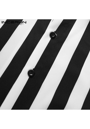 Kırmızı İncerun S-xxxxxl Yaz Erkek Kısa Kollu Çizgili Gömlek Casual Gevşek Üstler Basic Camisa T-shirt Kırmızı