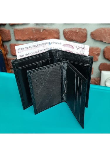 Gvnbag Hakiki Deri Erkek Dikey Siyah Cüzdan Gvn-0123