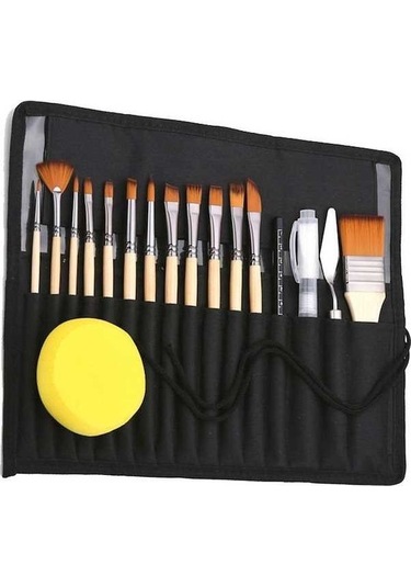 Willowhaven Zhu Tıng 18 Adet 2 Renkli Naylon Kıl Boya Fırça Seti, Bez Çanta Ve Siyah Çubuklu, Boyama Suluboya Fırçaları