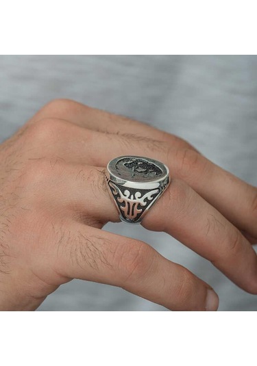 Hk Gümüş Erkek Yüzük Atatürk Silüeti Gümüş Takı Hediyelik Ürünler-201641 Çok Renkli