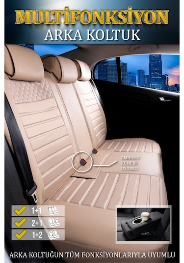 Citroen C5 Lüx Deri Oto Koltuk Kılıfı Ön Arka Takım Safir Serisi Bej