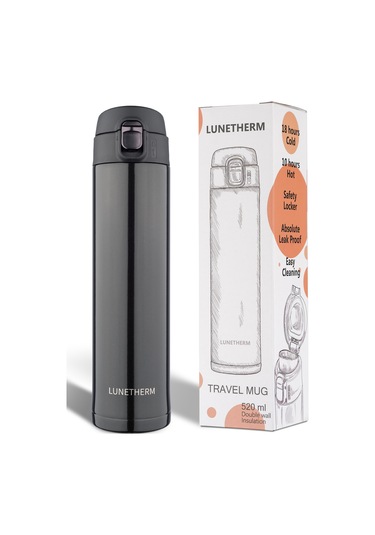 Lunetherm Sızdırmaz Vakumlu Çift Katmanlı Çelik Termos - Siyah