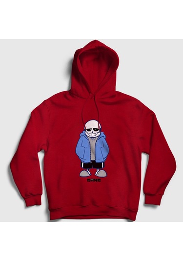 Presmono Unisex Blue Coat Sans Undertale Kapüşonlu Sweatshirt Kırmızı