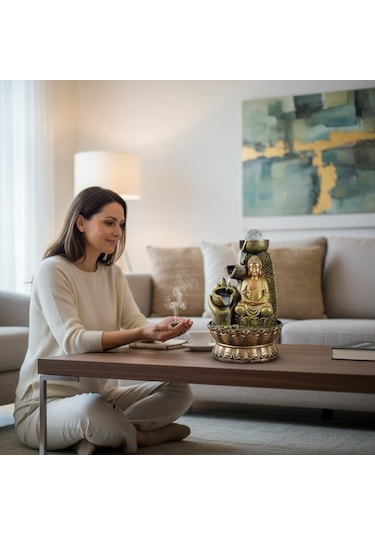 Led Işıklı Buddha Masaüstü Şelale Ve Dekoratif Su Şelalesi