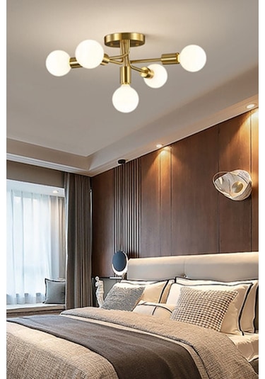 Döngü Modern Tasarım Eskitme Renk Camsız Beşli Avize1 Eskitme