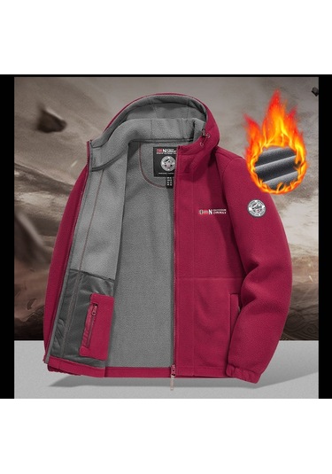 Snapbuy Kapüşonlu, Polar Erkek Ceket Bordo
