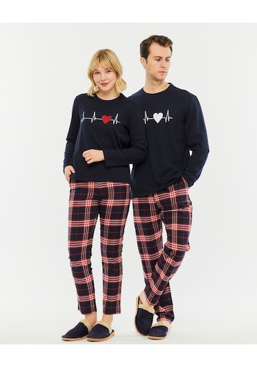 Bella Dossi Çiftlere Özel Kombin Kalp Atışı Pijama Takımı Lacivert