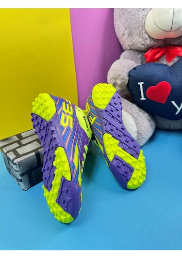 Erkek Çocuk Halısaha Çoraplı Çivisiz Futbol Spor Ayakkabısı F35hs Mor-sarı