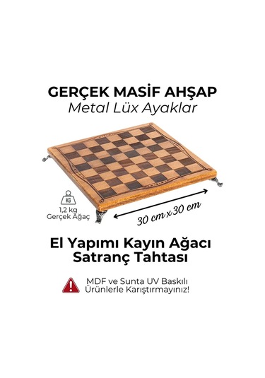 Mc55 Metal Satranç Takımı Gerçek Kayın Ağacı Satranç Tahtası - 30x30cm Antik Taşlar