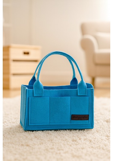 Yunusoğlu Home Mavi Kalın Keçe Anne Bebek Bakım Çantası Yenidoğan İçin Organizer Düzenleyici Mavi