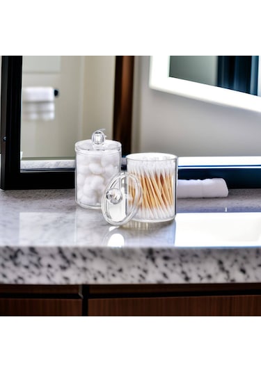 Kosona Bambu Kapaklı Şeffaf Plastik Depolama Kavanozları 4'lü Set - Makyaj, Tıbbi Ve Ev Gereçleri İçin Düzenleyici Organizer Şeffaf