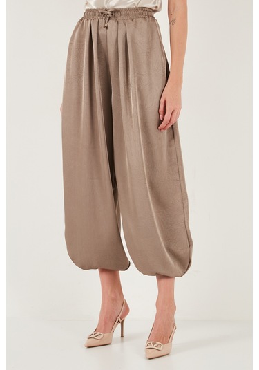 Lela Oversize Bağlamalı Balon Paça Saten Şalvar Bayan Pantolon 68351199 Vizon