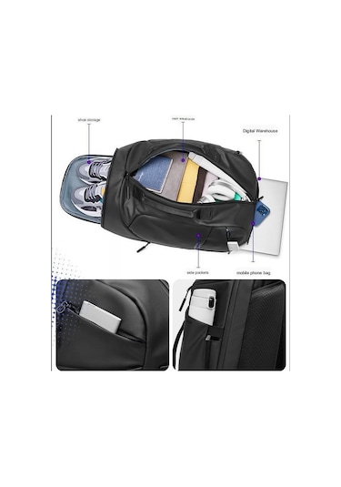 Rztx-8295 Suya Dayanıklı Spor Outdoor Seyahat Laptop Sırt Çantası Siyah