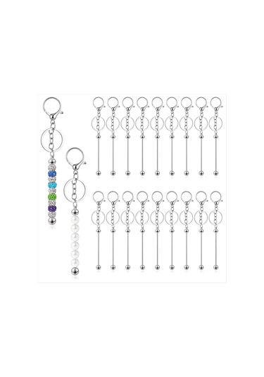 Gatherco 20 Adet Boncuklu Anahtarlık Çubuğu, Metal Boncuklu Anahtarlık Çubuğu, Boncuklu Anahtarlık Yapımı İçin Boş Kendin Yap Anahtarlıklar