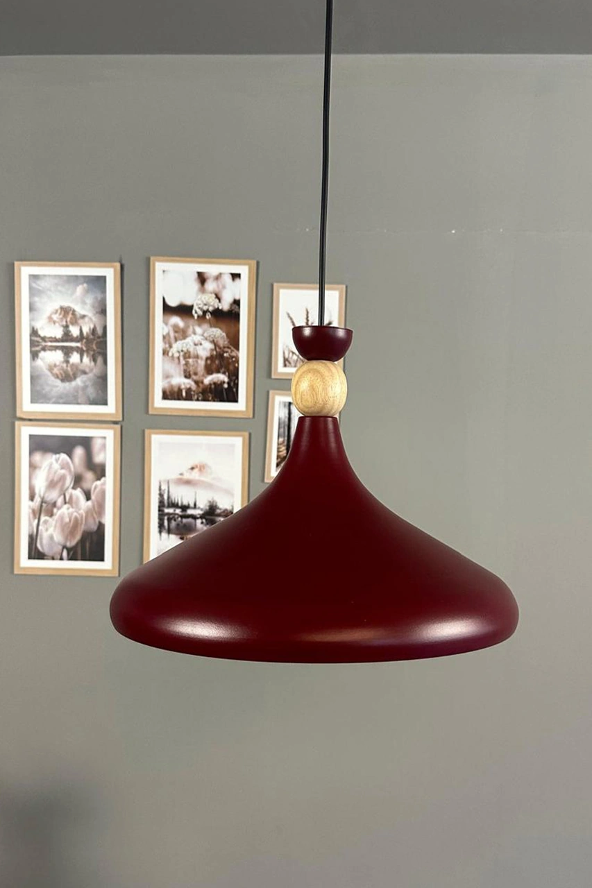 Vişne Çürüğü Ahşap Şapka Tekli Avize Sarkıt Salon Mutfak Cafe Butik Lamba Aydınlatma Avizeler Vişne Çürüğü