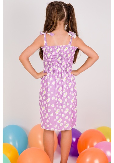 Kız Çocuk Askılı Elbise Çiçek Desenli B35 Hcm00119 LİLA