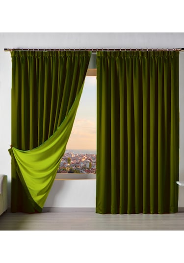 Dauble Blackut Karartma Perde Tek Kanat 1x2 Amerikan Pileli Fon Perde Haki Yeşili