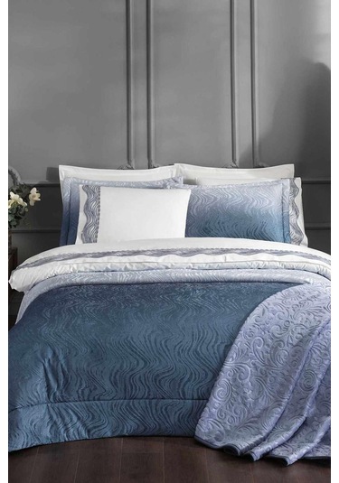 Helezon Çeyiz Seti Lacivert 16 Parça Ekru