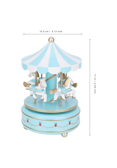 Konesam Mavi Döner Atlı Karusel Müzik Kutusu - Ahşap Ve Abs Malzeme İle Yapılmış, Ev Dekorasyonu Ve Doğum Günü Hediyesi
