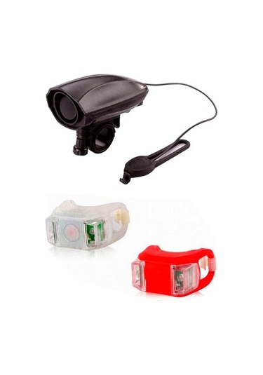 Plus 120 Desibel Dijital Pilli Korna 120 Dsb ve Silikon Far Seti Siyah - Kırmızı