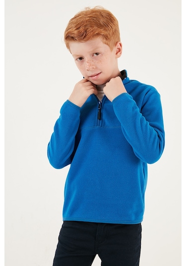 Lela Yumuşak Dokulu Fermuarlı Dik Yaka Şardonlu Kışlık Unisex Çocuk Polar 5905002 Saks