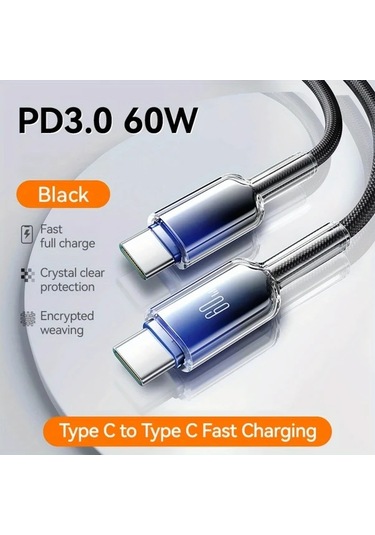 Elmpaly Pd 60w Usb C Tipinde Hızlı Şarj Kablosu 2m Siyah İphone 16 15 Xiaomi Huawei