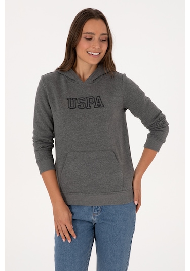 U.S. Polo Assn. Kadın Antrasit Melanj Şardonlu Kapüşonlu Basic Sweatshirt 50313566-VR081