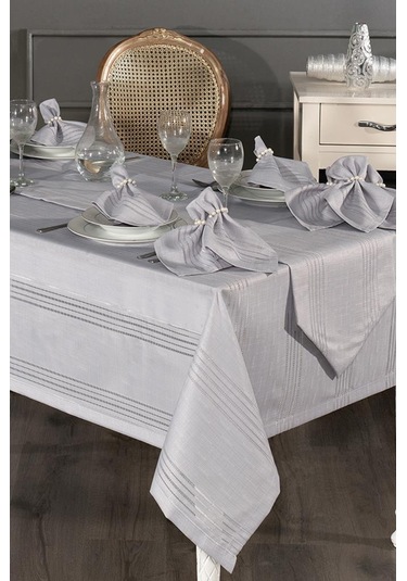 Corvver 26 Parça Dertsiz Masa Örtüsü Takımı Gri Gri