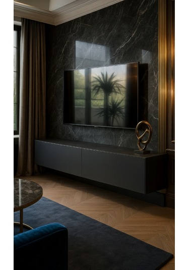 Mac Dizayn Adresan 200 Cm Soft Siyah Tv Ünitesi & Tv Sehpası Mat Siyah